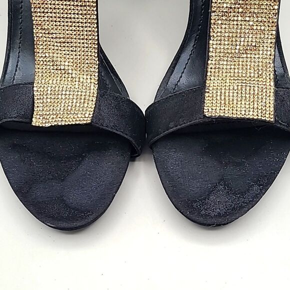 Lane Bryant Black Velvet Ankle Strap Heels with Gold Rhinestones, Size 10W - Picture 5 of 10